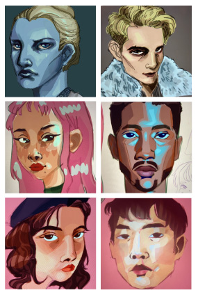 collage of illustrated portraits