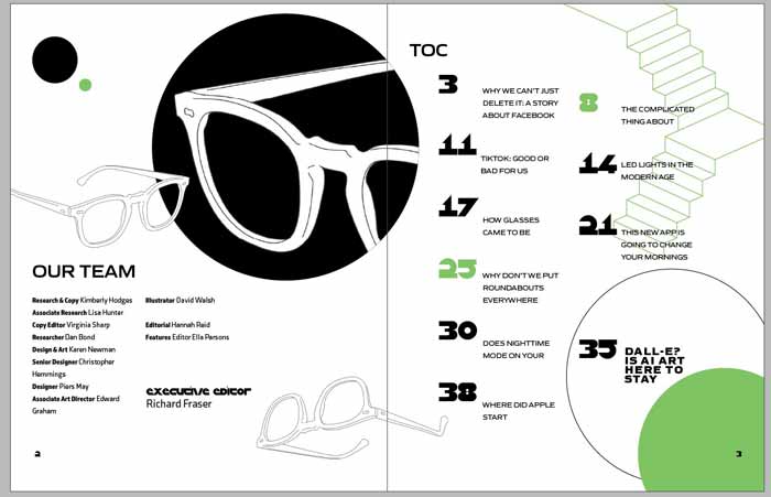 table of contents design for magazine